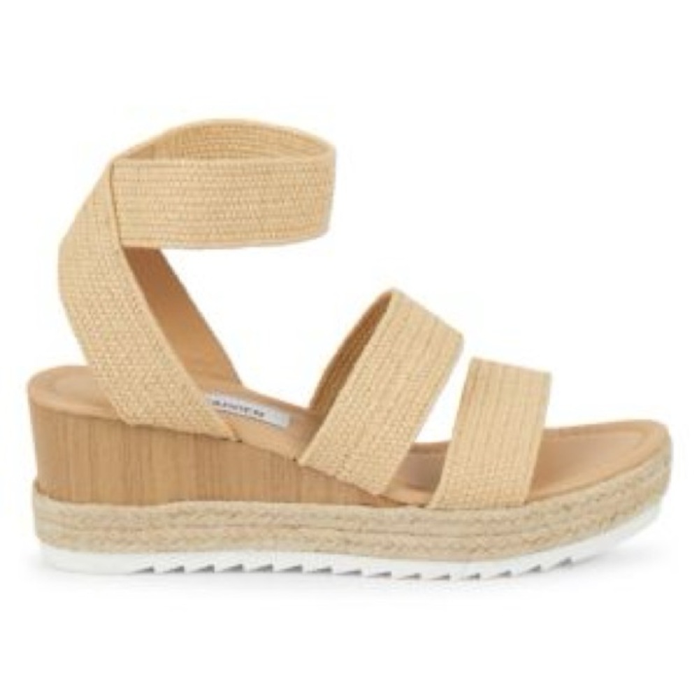 Steve Madden Yaro Raffia Platform Ankle-Strap Women's Tan Wedge Sandals - 8